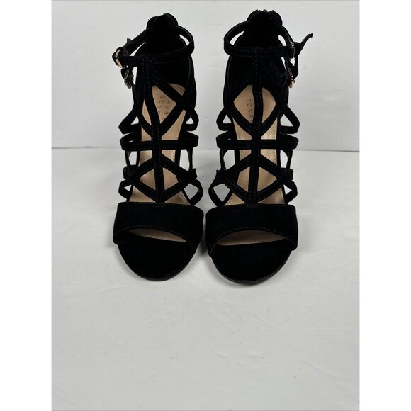 Lauren Conrad Black‎ Stappy open-toed shoes size 6.5 Stiletto Heels Back Zip - Picture 4 of 11